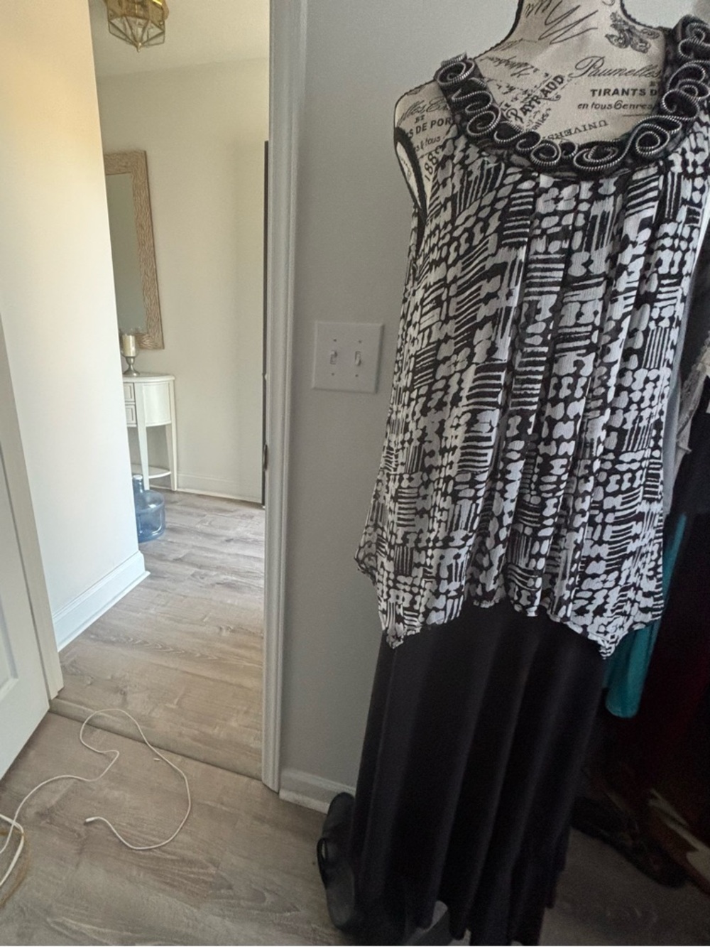 Black & White Printed Beaded Neck Sleeveless Top
